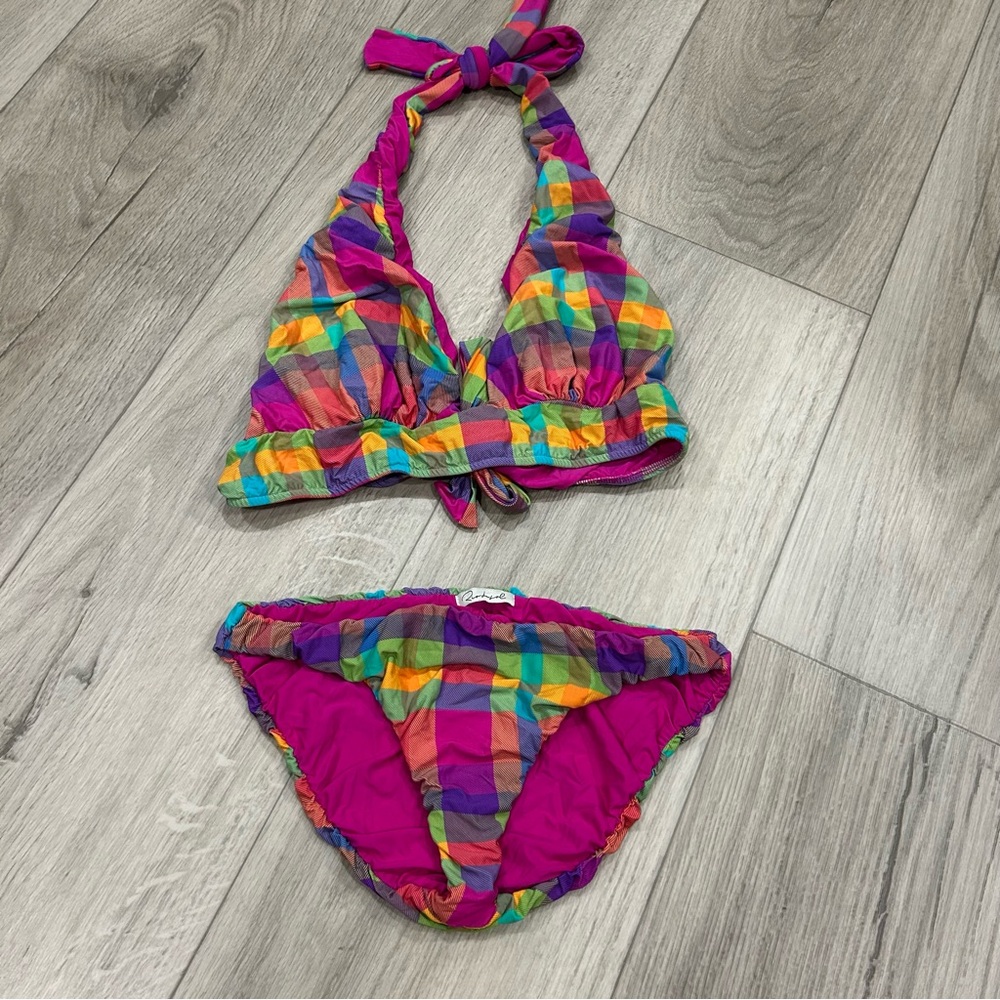 Vintage Y2K Rio de Sol Rainbow Plaid Brazilian Bikini Set